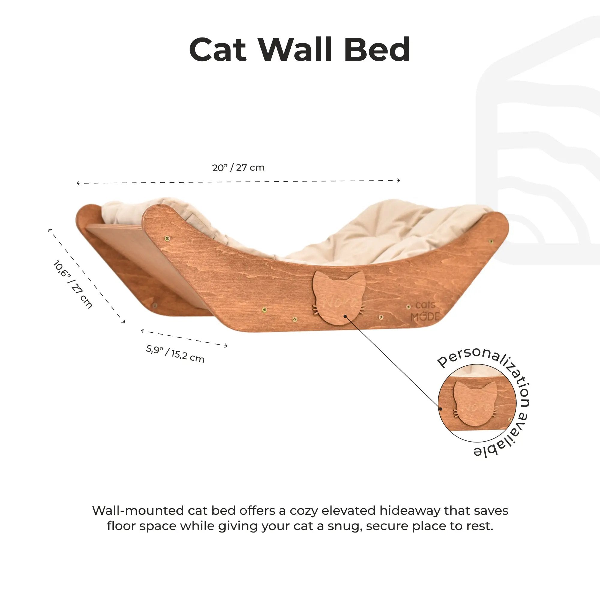 Floating Cat Shelf Perch Oak Wall Mounted Secure Resting Platform by Enjoy The Wood