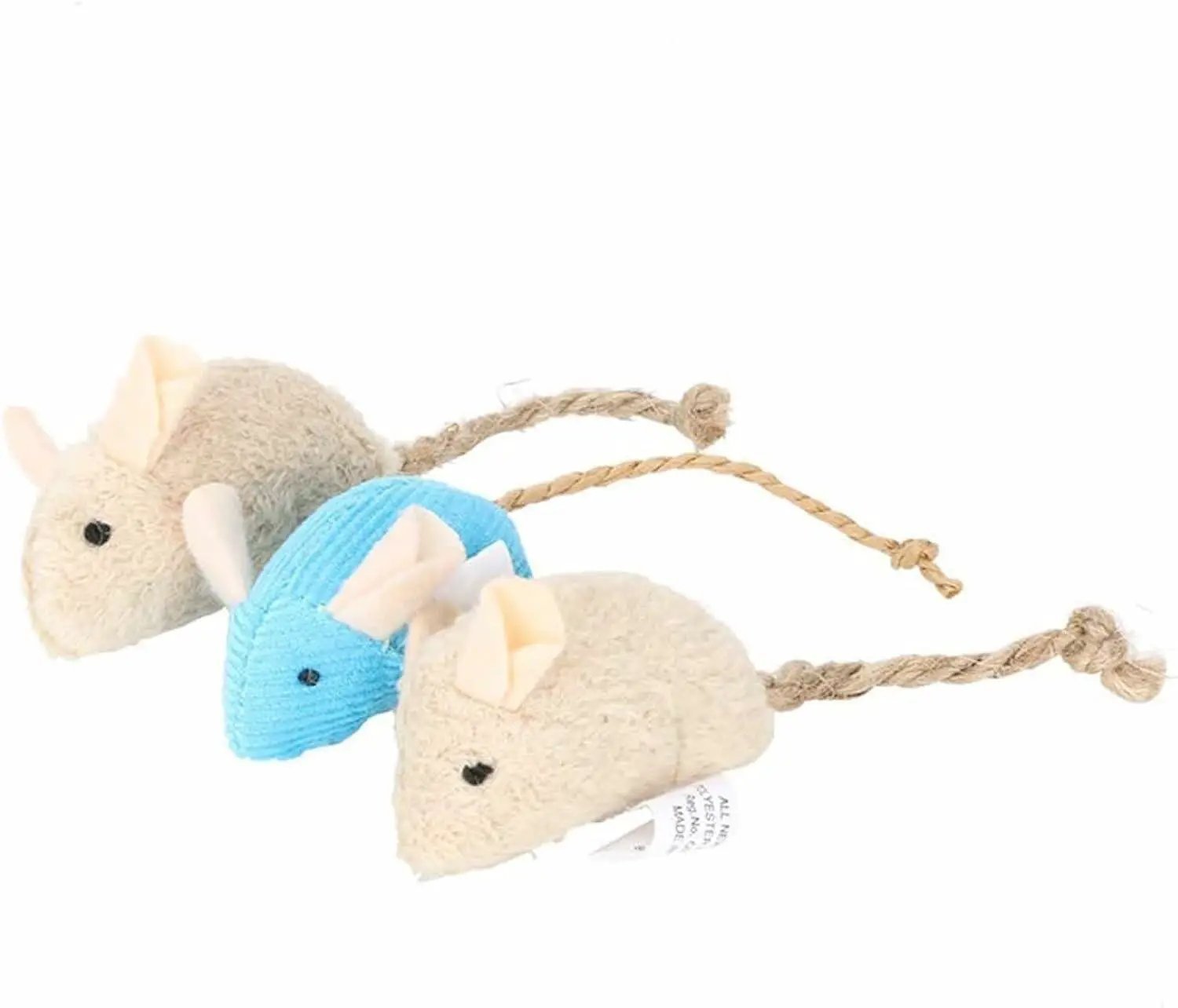 Calsgkspray 3 Pcs Plush Cat Toys Interactive Squeaky Mice With Scratching Post Blue Khaki Colors by Deal US