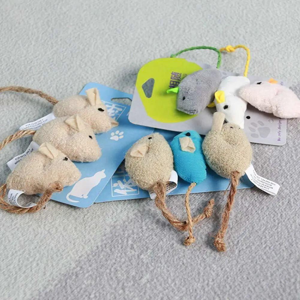 Calsgkspray 3 Pcs Plush Cat Toys Interactive Squeaky Mice With Scratching Post Blue Khaki Colors by Deal US