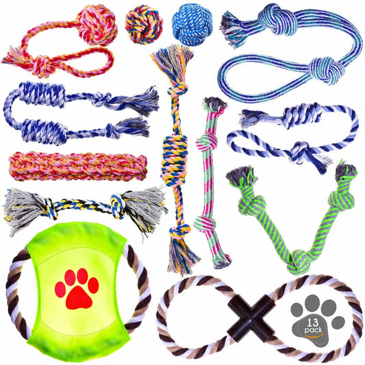 Pets&Goods 13 Pack Rope Dog Toy Set 100 Cotton Durable Chew Tug Toys For Puppies Small Breeds by Deal US