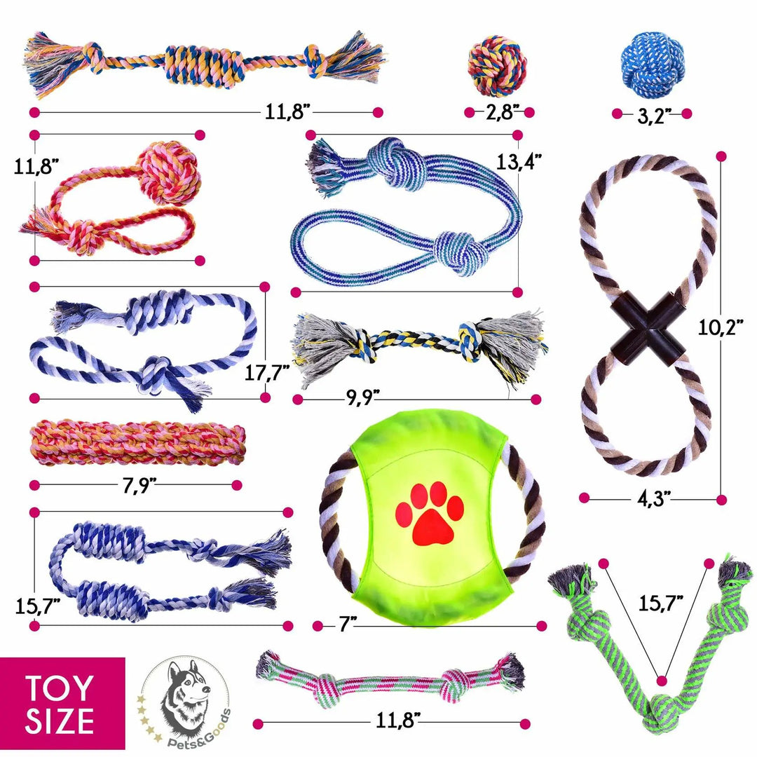 Pets&amp;Goods 13 Pack Rope Dog Toy Set 100 Cotton Durable Chew Tug Toys For Puppies Small Breeds by Deal US