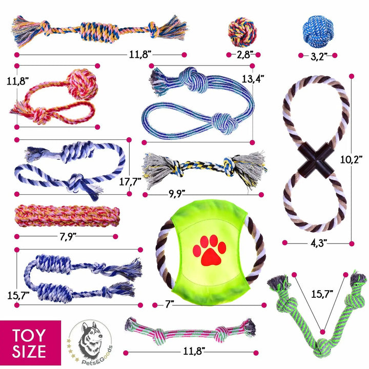 Pets&amp;Goods 13 Pack Rope Dog Toy Set 100 Cotton Durable Chew Tug Toys For Puppies Small Breeds by Deal US