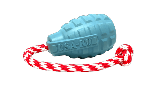 USA-K9 Grenade Shaped Rubber Dog Toy - Chew, Treat Dispenser & Tug Toy | USA