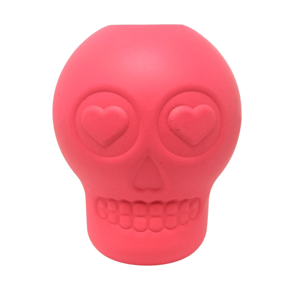 SodaPup Sugar Skull rubber dog treat dispenser in pink