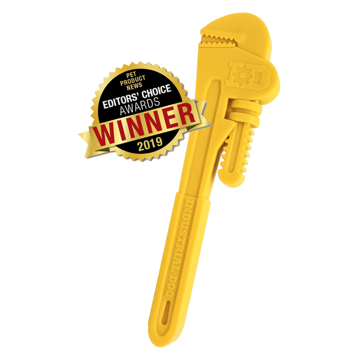 SodaPup Pipe Wrench nylon dog chew toy in yellow or brown, view 2