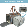 Load image into Gallery viewer, Mr. Peanut's Gold Series Big Apple XL Expandable Pet Carrier V3.0; grey fabric with brown straps, mesh panels
