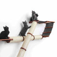 Charger l'image dans la visionneuse de la galerie, The Plateau horizontal cat scratcher bed set by Catastrophic Creations; beige rope-wrapped posts on a wooden cat tree with several gray kittens
