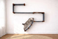 Carica l'immagine nel visualizzatore della galleria, The Play cat condo wall system by Catastrophic Creations; gray modular cat tree with brown wood connectors.
