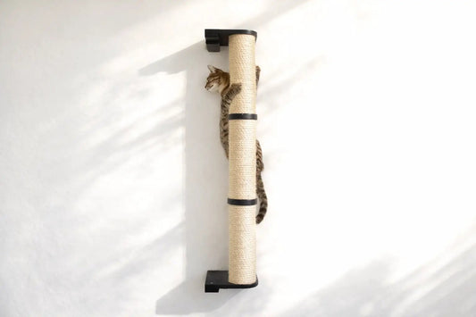 Wall Mounted Cat Climbing Pole - Sisal-wrapped cat scratcher with black mounting brackets and cat climbing