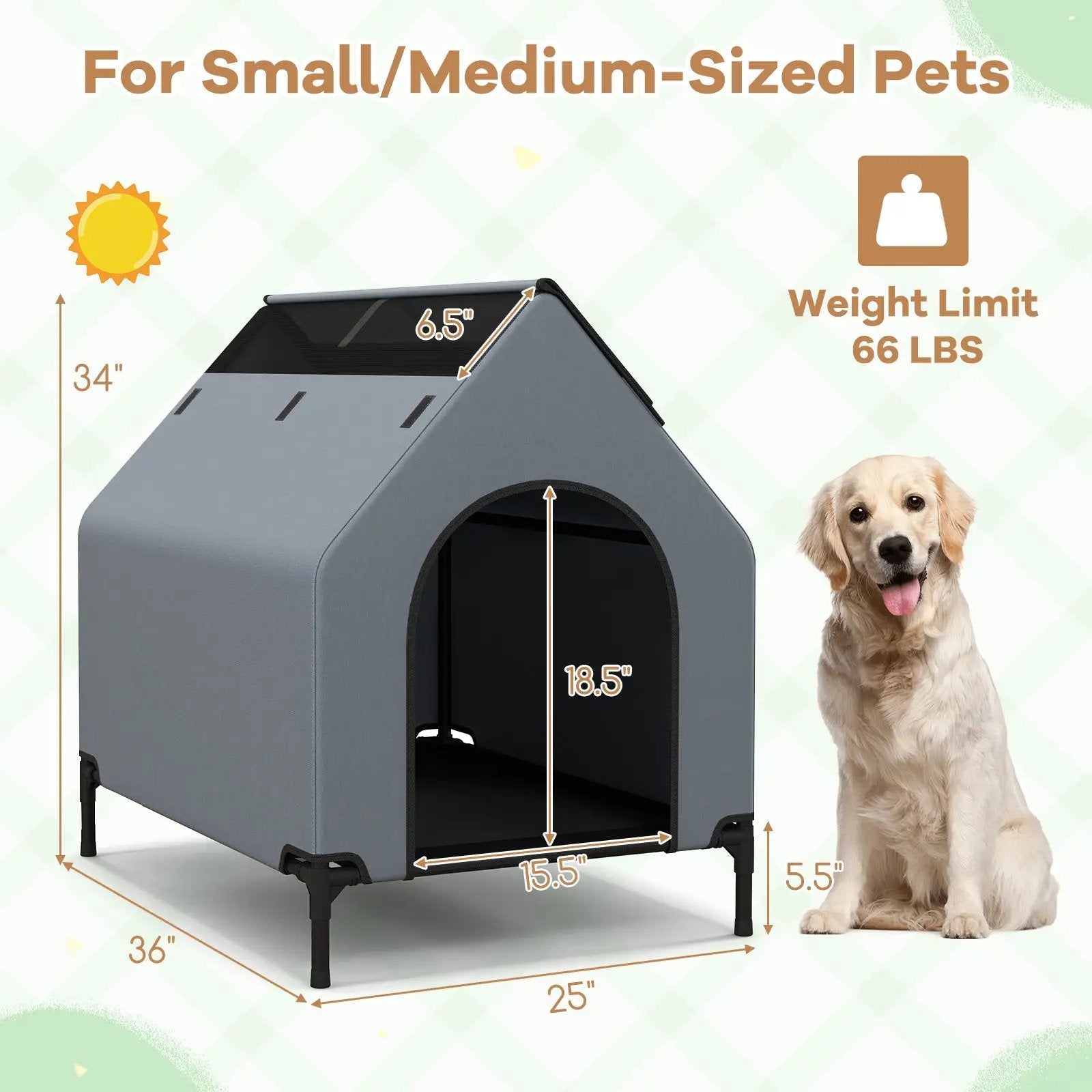 DirectDeals outdoor elevated dog house with ventilated windows, gray for small/medium pets