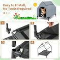 Bild in Galerie-Betrachter laden, DirectDeals outdoor elevated dog house in gray with vented windows and four-step assembly guide.
