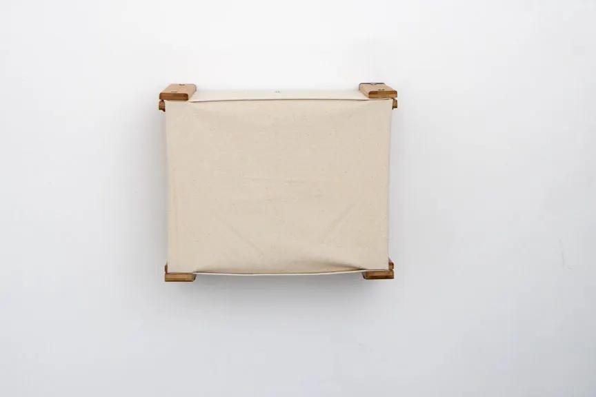 Enclosed Cat Bed - Cat Wall Cubby in beige canvas with wooden corner supports