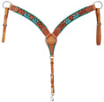 Bild in Galerie-Betrachter laden, Rafter T Painted Cactus breast collar for horse by Jeffers; turquoise and tan leather with cactus floral design.
