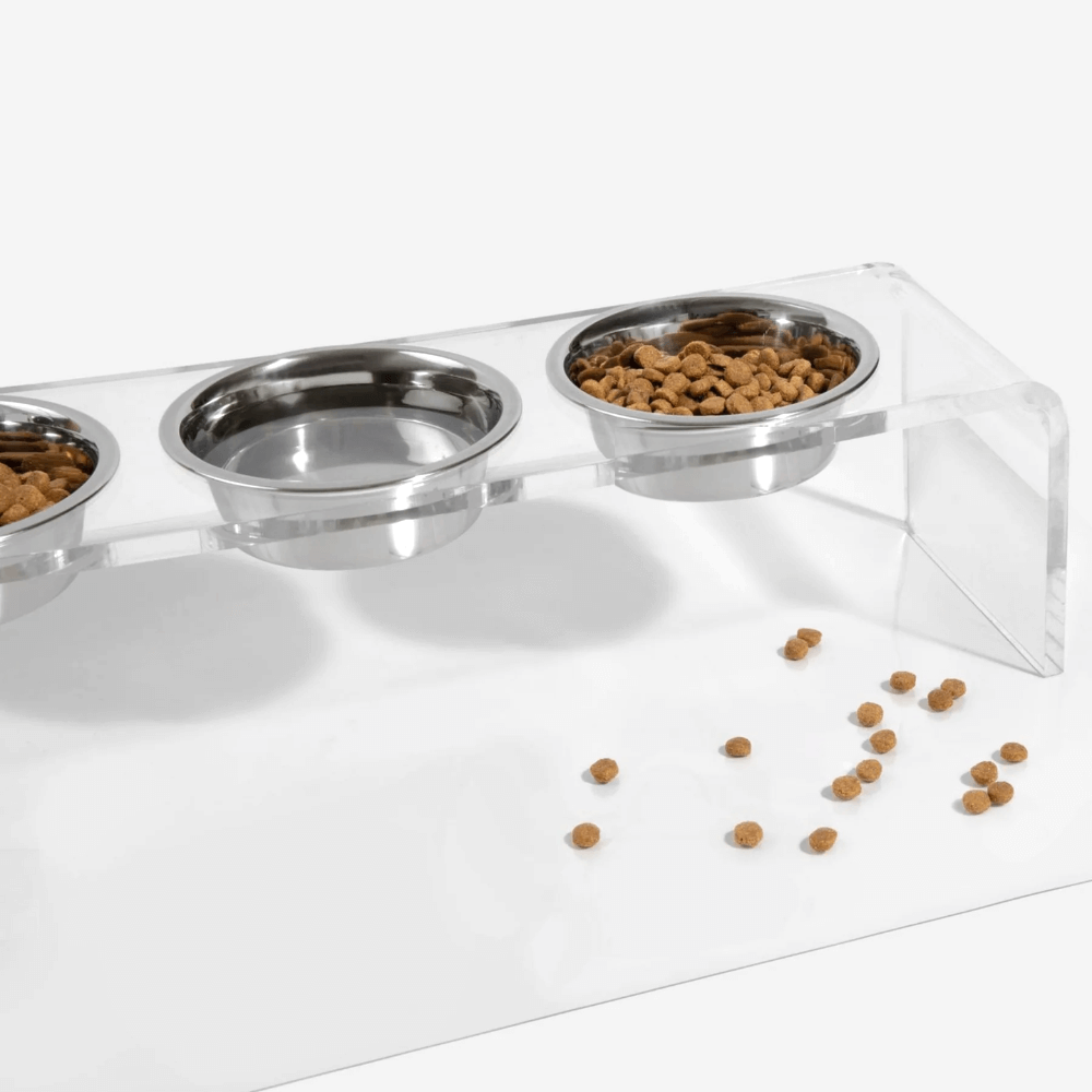 Hiddin Clear Acrylic Triple Feeder with Silver Bowls – 7 in High