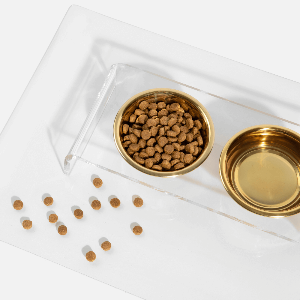 Hiddin Clear Acrylic Triple Feeder with Gold Bowls – 7 in High