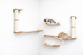 Bild in Galerie-Betrachter laden, The Roman wall-mounted cat condo by Catastrophic Creations; beige wood with sisal posts, two cats on hammocks.

