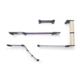 Load image into Gallery viewer, The Bunker cat condo components in purple fabric with gray brackets and a sisal post.
