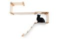 Carica l'immagine nel visualizzatore della galleria, The Play cat condo by Catastrophic Creations, wooden wall-mounted cat tree with hammock and ramp, black cat.
