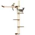 Bild in Galerie-Betrachter laden, The Crow's Nest wall cat condo with hammock in natural wood and sisal rope by Catastrophic Creations, two cats.
