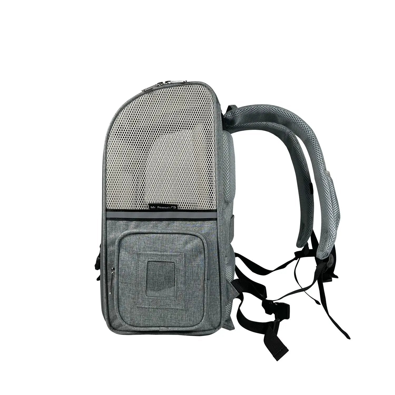 Mr. Peanut's Aspen Series airline-compliant backpack pet carrier, gray fabric with mesh panels