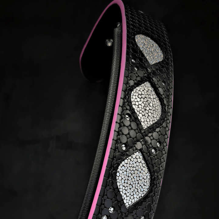 Bestia Ariel black glitter leather dog collar