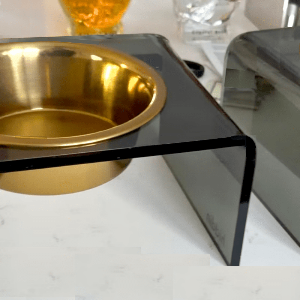 Hiddin Smoke Grey Acrylic Double Feeder – 3 in High