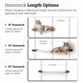 Load image into Gallery viewer, Hanging Cat Bed Hammock by Catastrophic Creations; infographic showing 18–34 inch length options.

