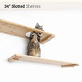 Load image into Gallery viewer, Wall-mounted cat shelf by Catastrophic Creations; natural wood slotted cat perch
