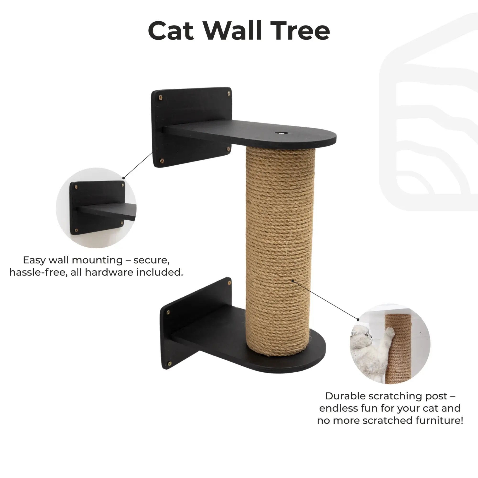 Enjoy The Wood Black Cat Tree Cushioned Indoor Sisal Climbing Post by Enjoy The Wood