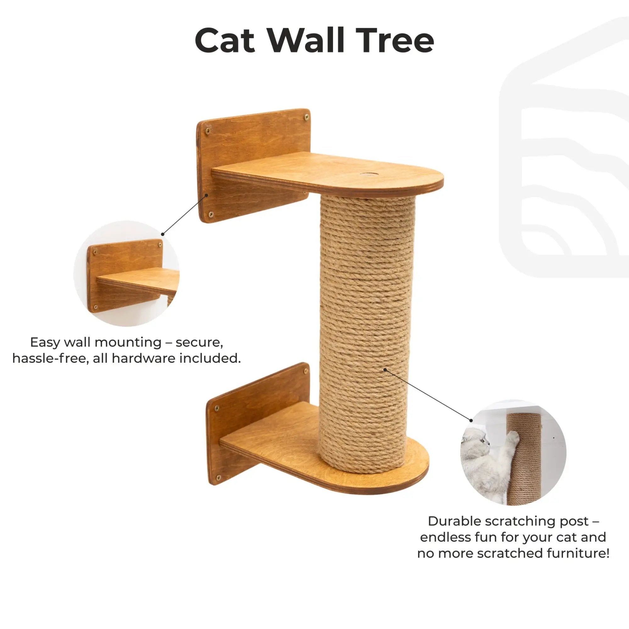 Enjoy The Wood Small Cat Tree - Oak Sturdy Sisal Indoor Scratcher by Enjoy The Wood