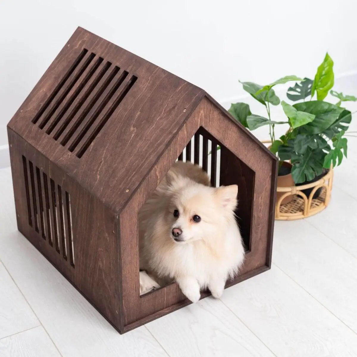 Neutral Natural Material Small Indoor Dog House Secure Pet Retreat Fits Any Home Decor Private Sanctuary Space by Enjoy The Wood
