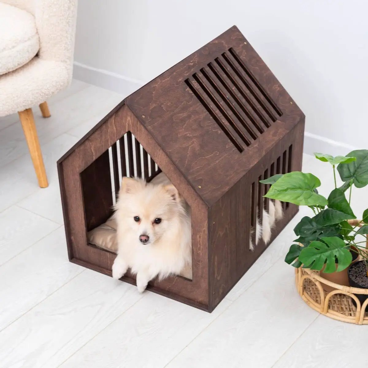 Neutral Natural Material Small Indoor Dog House Secure Pet Retreat Fits Any Home Decor Private Sanctuary Space by Enjoy The Wood