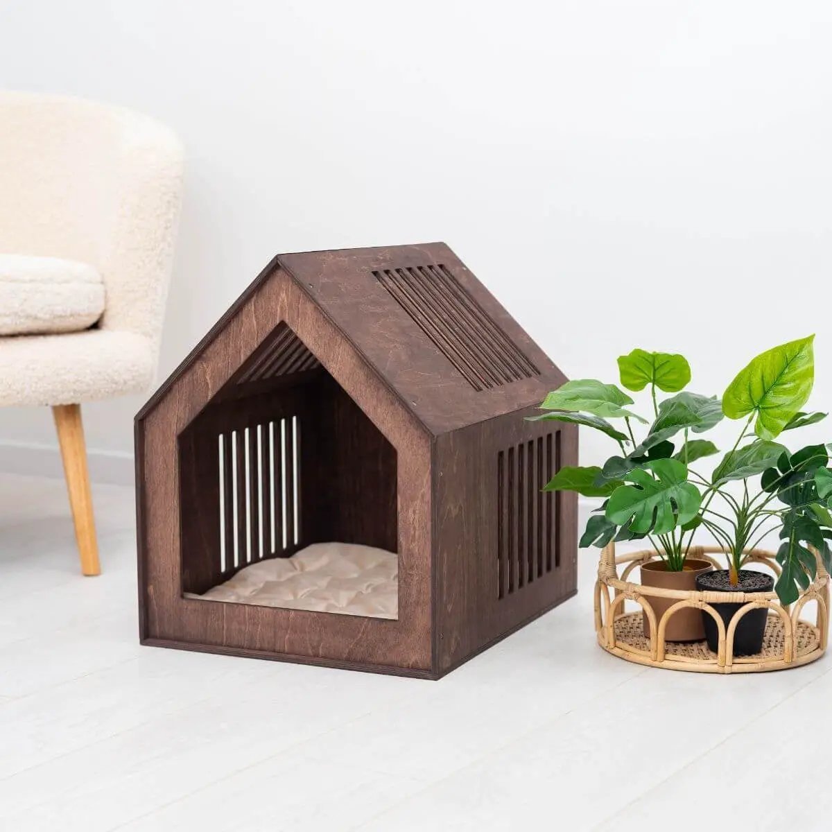 Neutral Natural Material Small Indoor Dog House Secure Pet Retreat Fits Any Home Decor Private Sanctuary Space by Enjoy The Wood