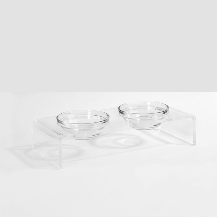 Hiddin Clear Acrylic Double Feeder with Glass Bowls – 3 in High