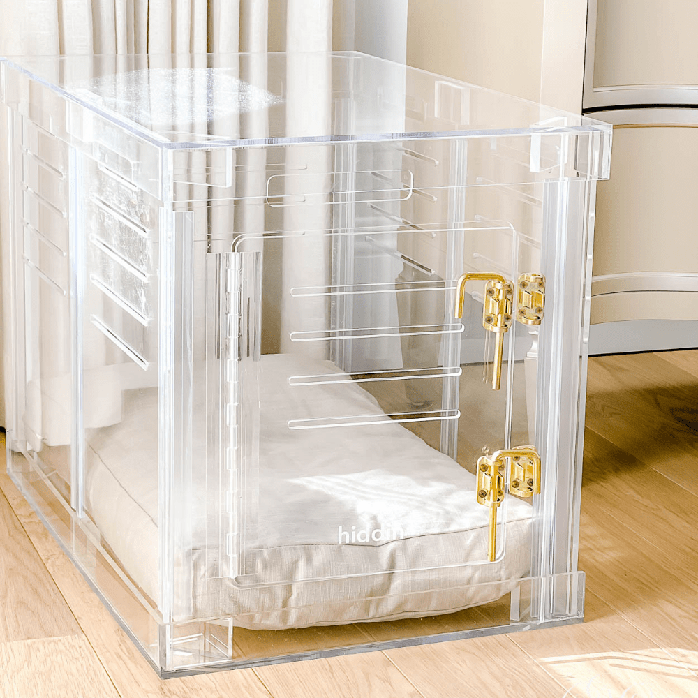 Hiddin Clear Acrylic Dog Crate – Small, Gold Latch