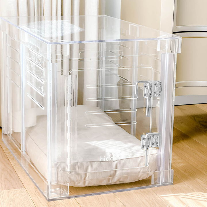 Hiddin Clear Acrylic Dog Crate – Small, Silver Latch