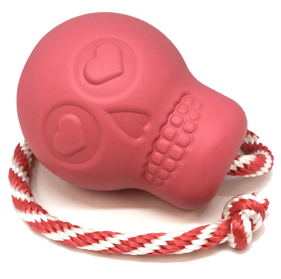 SodaPup USA-K9 pink skull rubber dog chew toy and treat dispenser
