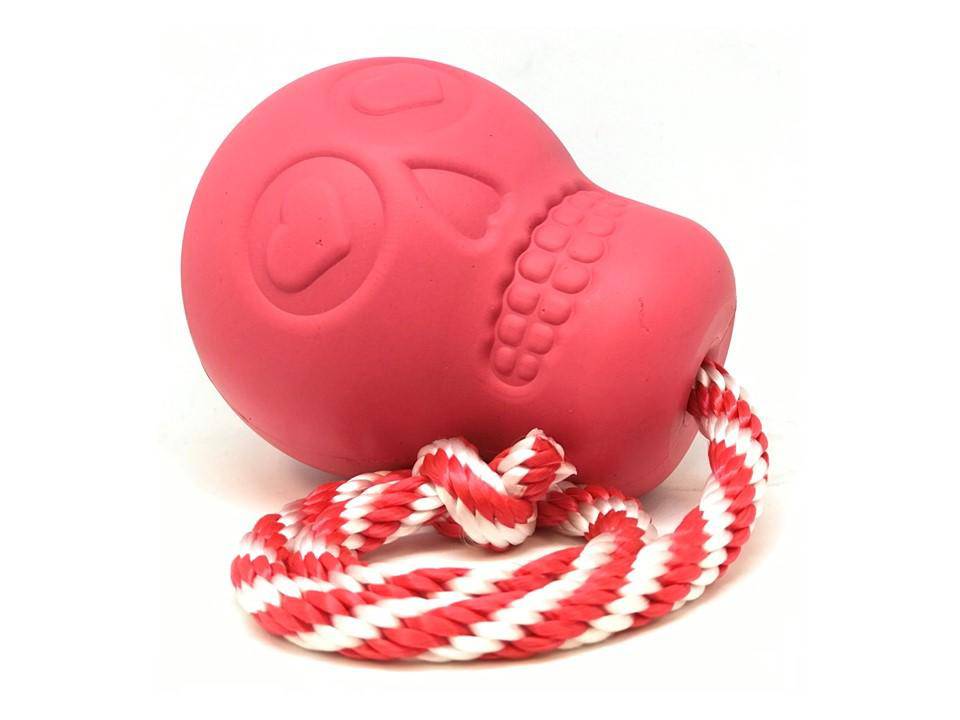 SodaPup USA-K9 pink skull rubber dog chew toy and treat dispenser, view 5