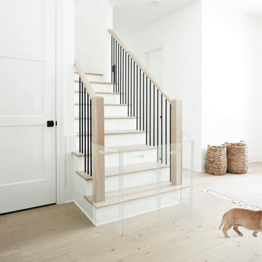 Hiddin Clear Front Pet Gate with Pivoting Side Panels