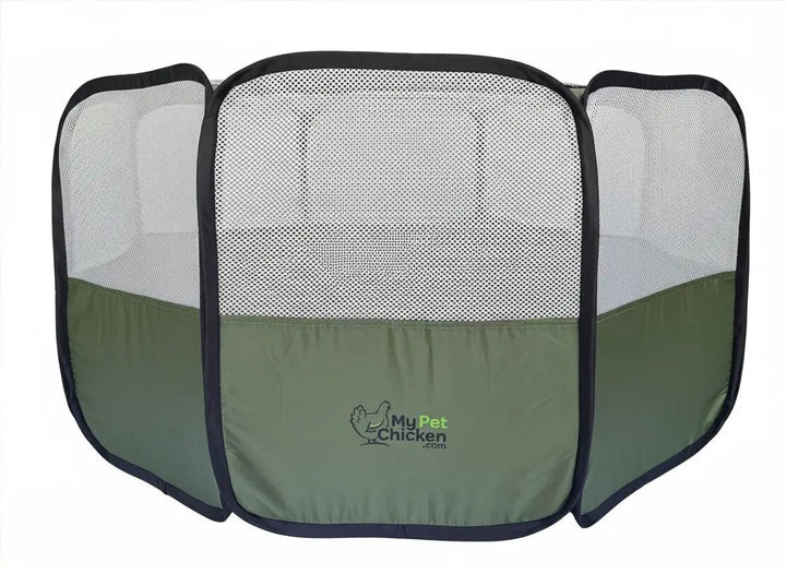 Hen Pen Starter Pop-Up Chick Brooder by My Pet Chicken; green fabric with mesh sides, portable chick habitat