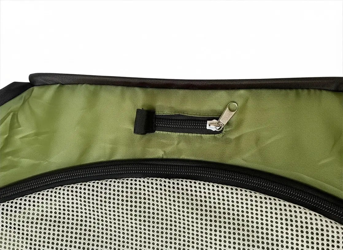 Hen Pen Starter Pop-Up Chick Brooder, olive-green fabric with black zipper and white mesh panel.
