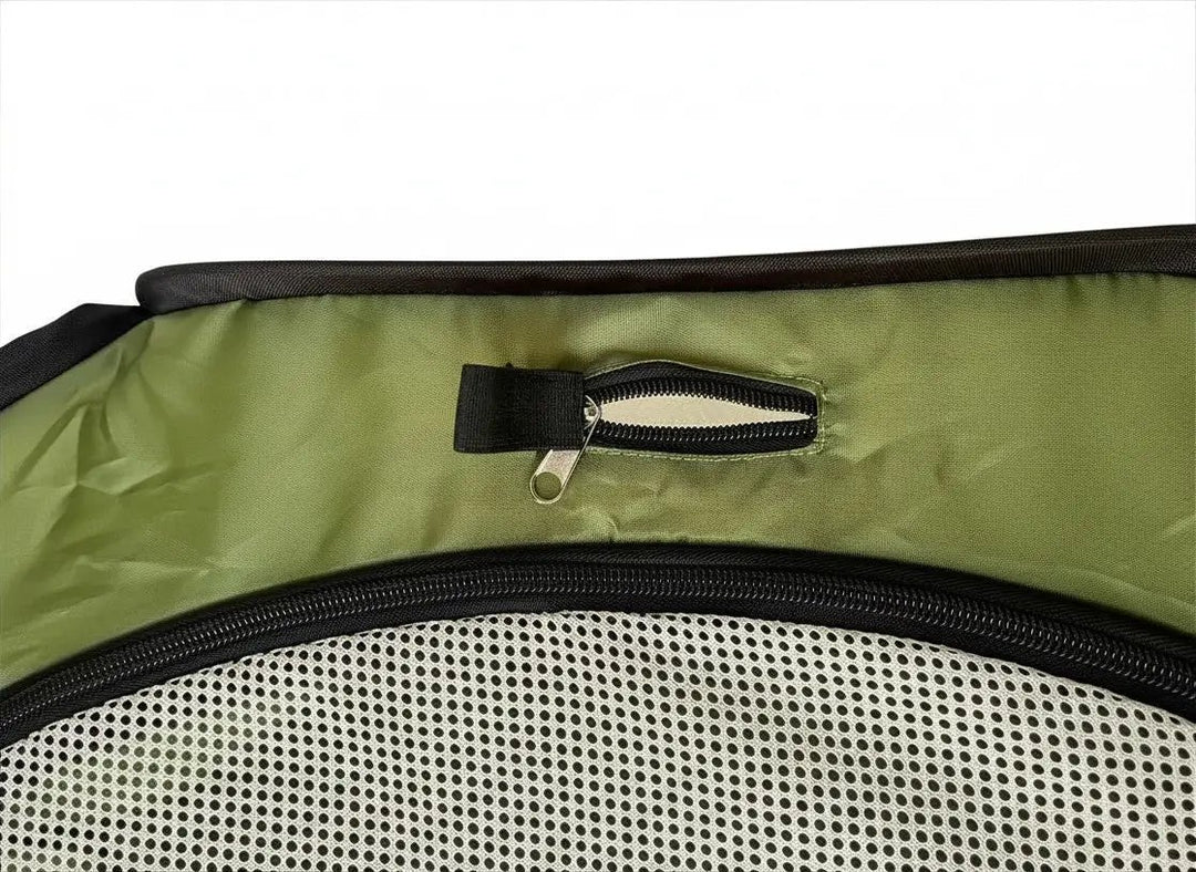 Hen Pen Starter Pop-Up Chick Brooder; green nylon exterior with black zipper and breathable mesh panel.