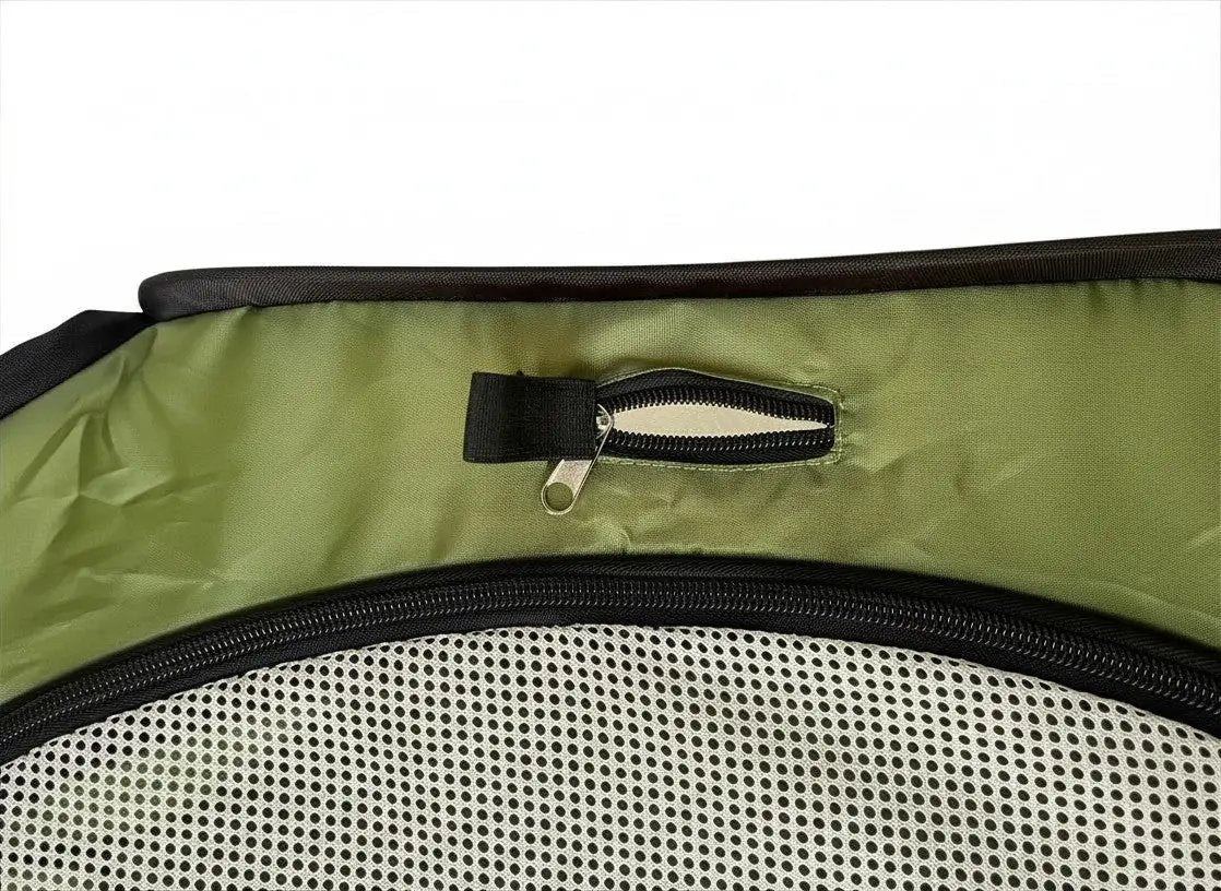 Hen Pen Starter Pop-Up Chick Brooder; green nylon exterior with black zipper and breathable mesh panel.
