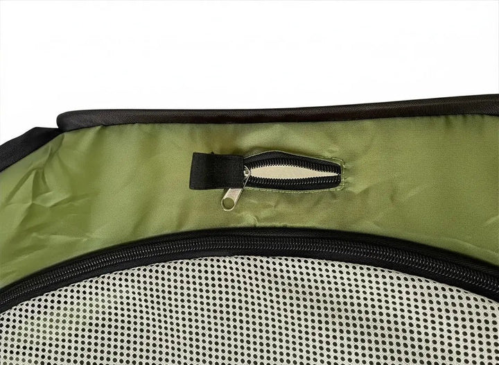 Hen Pen Starter Pop-Up Chick Brooder; green nylon exterior with black zipper and breathable mesh panel.