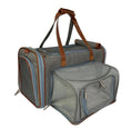 Load image into Gallery viewer, Mr. Peanut's Gold Series Big Apple Double Expandable Pet Carrier, gray fabric with brown leather trim.

