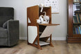 Charger l'image dans la visionneuse de la galerie, The Overlook bamboo cat condo in natural wood finish with 3 white kittens on and around it
