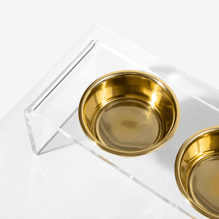 Hiddin Clear Acrylic Triple Feeder with Gold Bowls – 12 in High