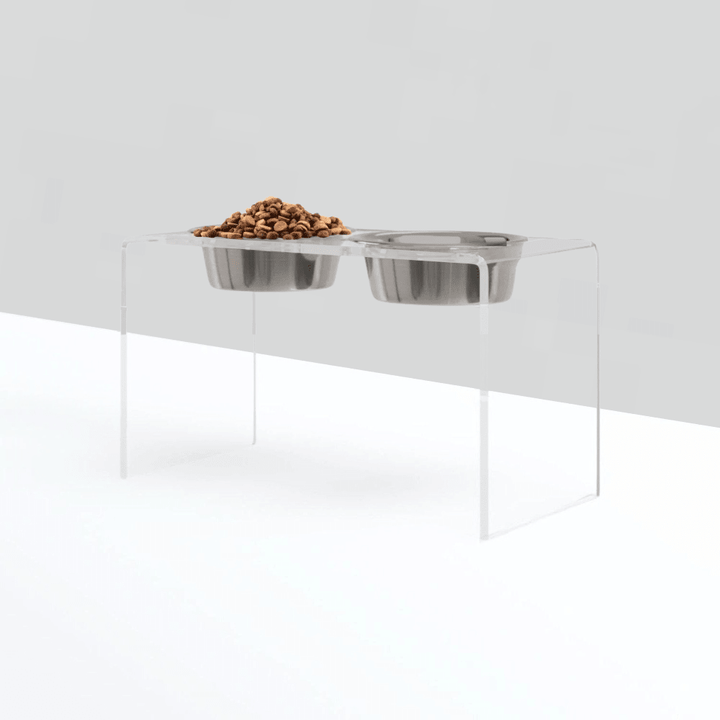 Hiddin Clear Acrylic Double Feeder with Silver Bowls – 12 in High