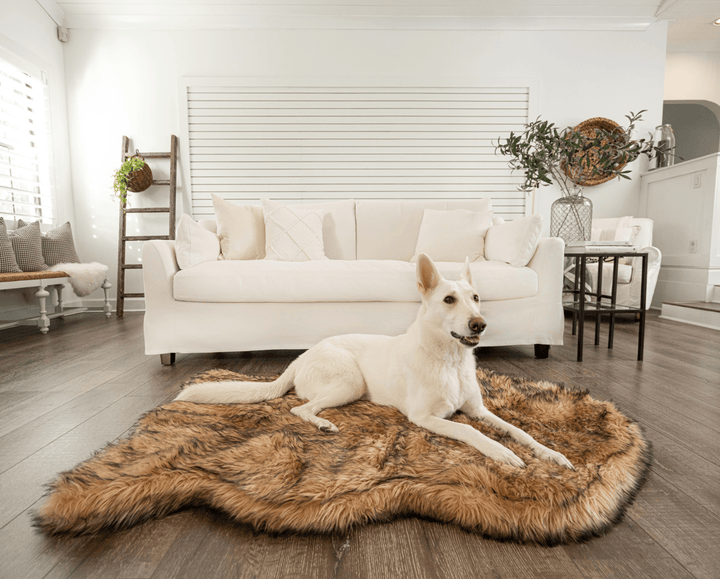 Paw.com PupRug Faux Fur Orthopedic Dog Bed, Curve Sable Tan