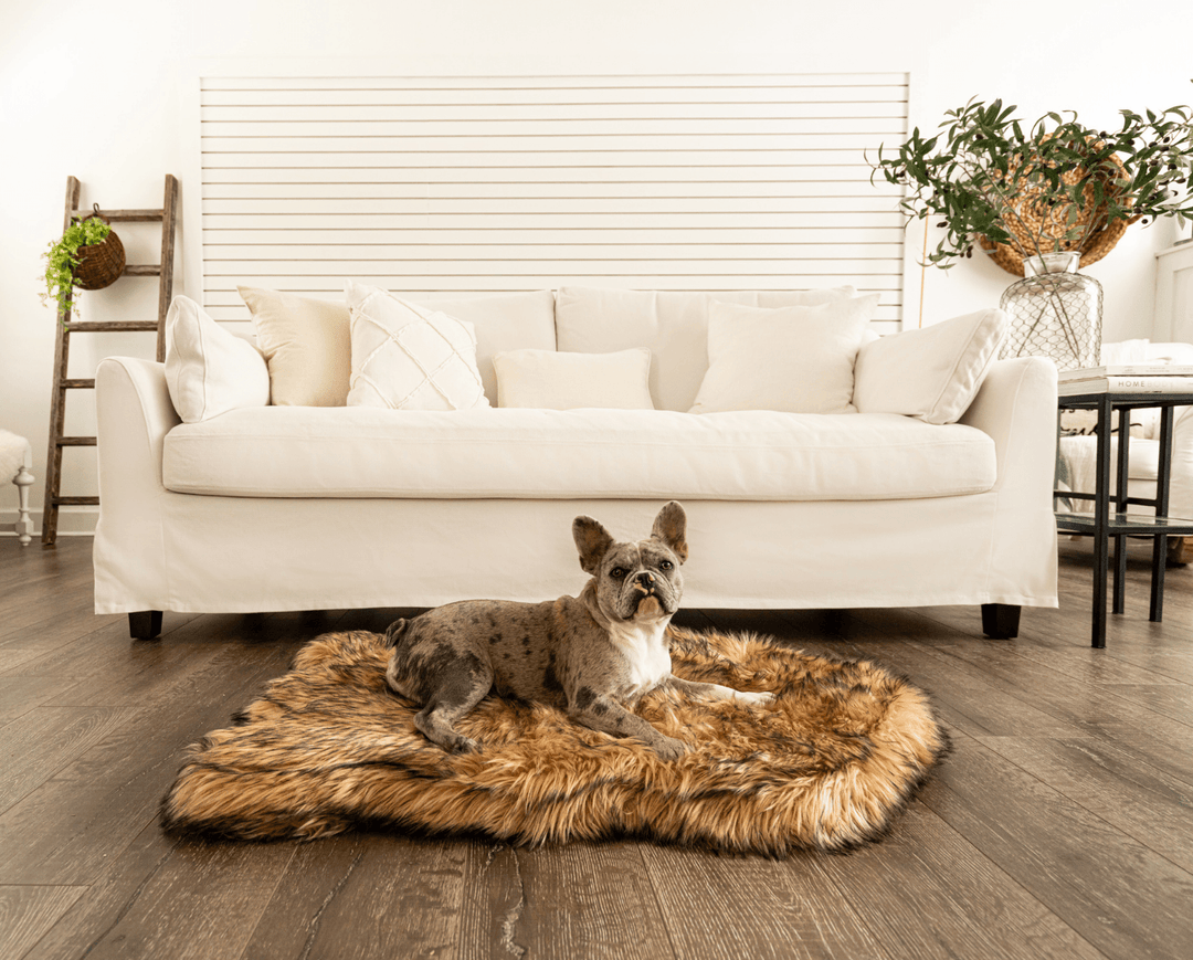 Paw.com PupRug Faux Fur Orthopedic Dog Bed, Curve Sable Tan